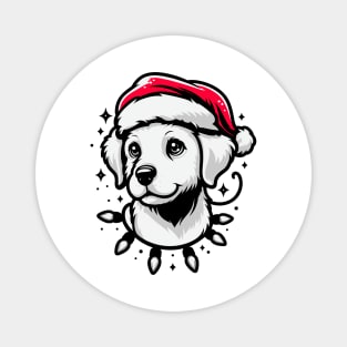 Adorable Dog Christmas Lights Santa Hat Magnet